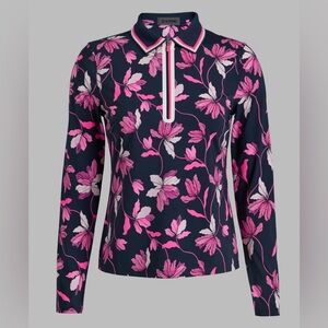 G/FORE IRIS SILKY TECH NYLON FLORAL LONG SLEEVE POLO SIZE LARGE